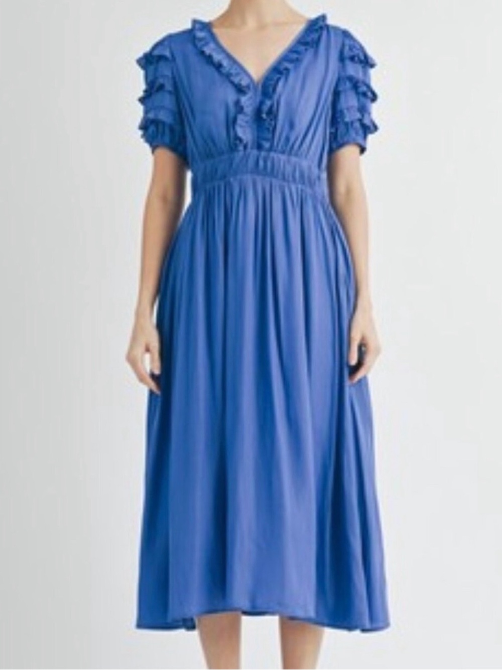 Ruffle-Trim Cobalt Midi Dress
